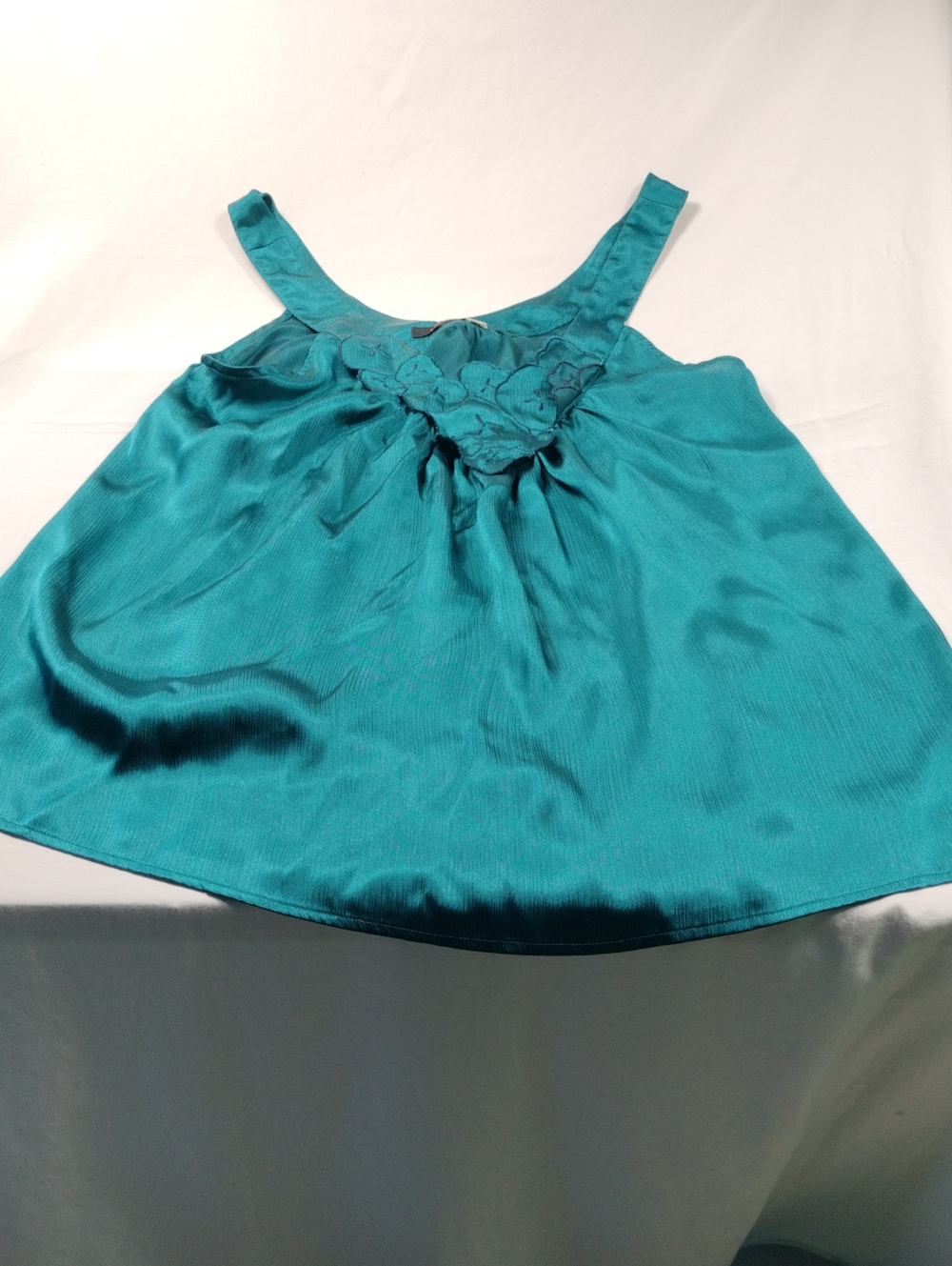 Lux Teal Satin Camisole with V-Neck, Front And Back Size Small - Picture 1 of 10